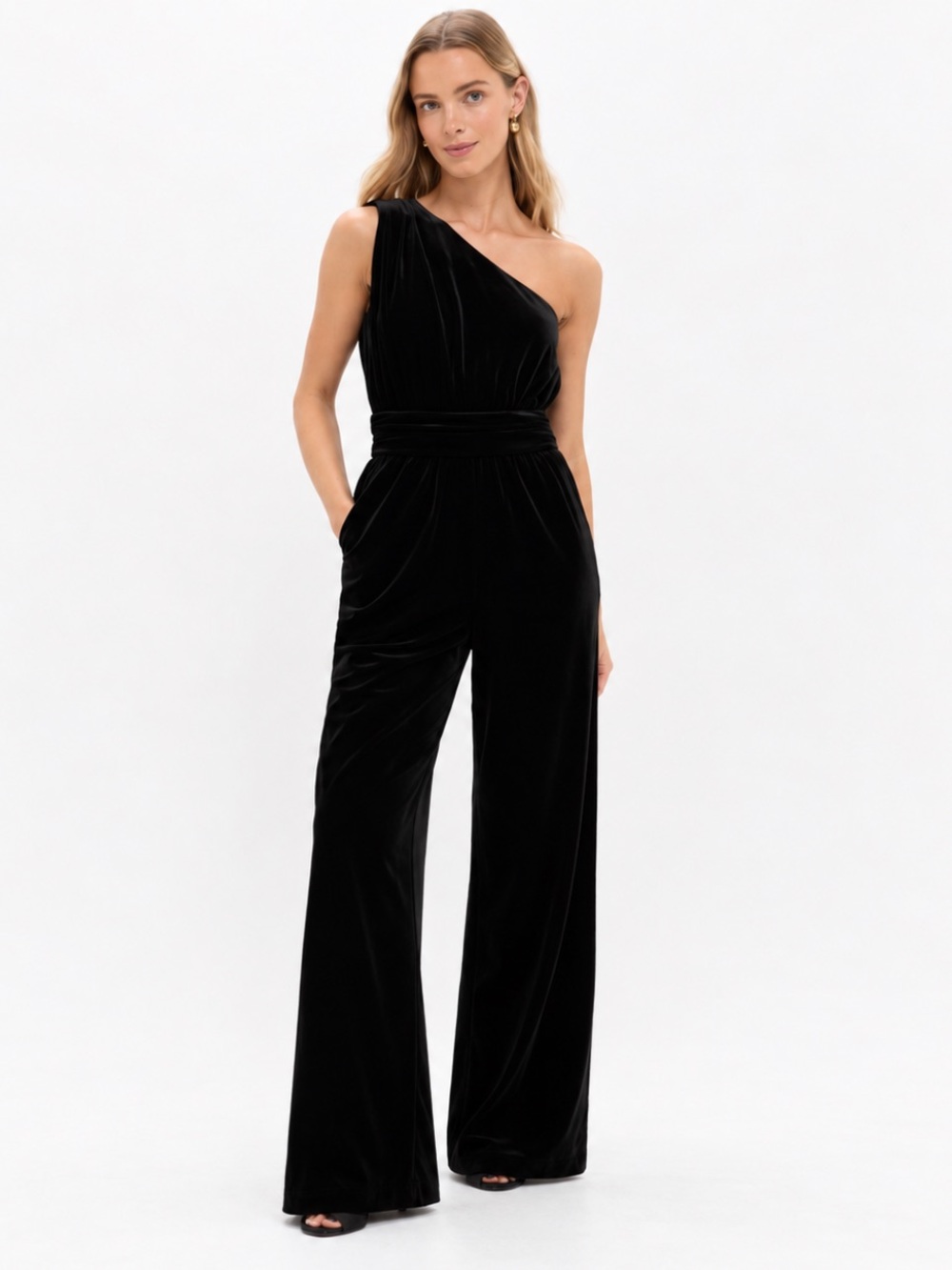 Hyacinth House Araminta Black Velvet One Shoulder Jumpsuit S NWT Holiday